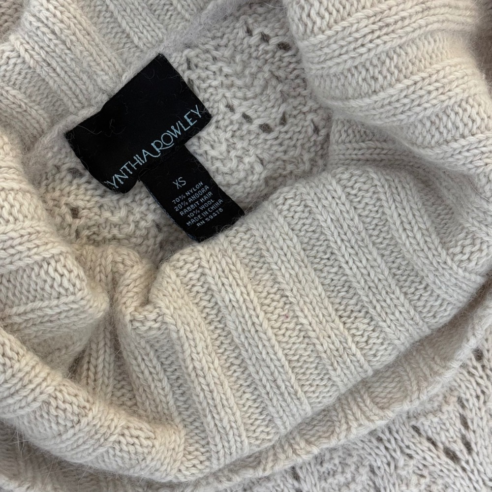 Cynthia Rowley Beige Angora Wool Blend Cowl Neck Cable Knit Sweater Dress XS - Picture 6 of 13